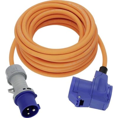 Brennenstuhl CEE Camping Verlengkabel 10m kabel in oranje (CEE stekker en hoekkoppeling incl. veiligheidscontact combinatie stopcontact met LED-spanningsindicator, 230V/16A, voor permanent gebruik buitenshuis, Made in Germany)