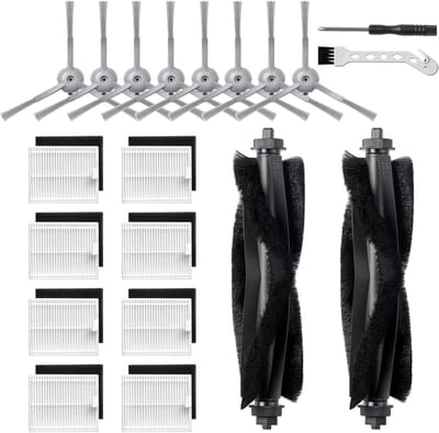 20 Stuks Reserveonderdelen Geschikt voor Eufy L50/ L60/ L50 SES/ L60 SES Stofzuigerrobot, Vervangende Accessoireset met 2 Hoofdborstels, 8 Zijborstels, 8 Filters, 1 Reinigingsborstel, 1 Schroevendraaier