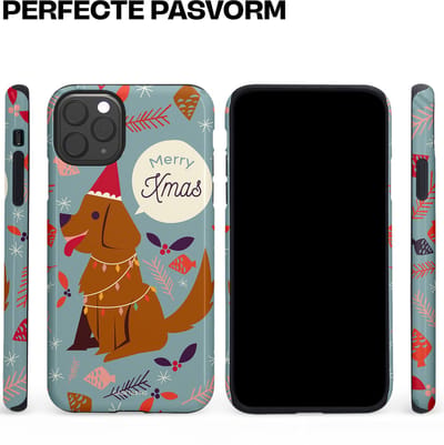 Casetastic hoesje geschikt voor Apple iPhone 11 Pro Max - Dubbellaagse bescherming - Merry Christmas Hond - Fashion Case - Zilver Bruin Saliegroen Rood