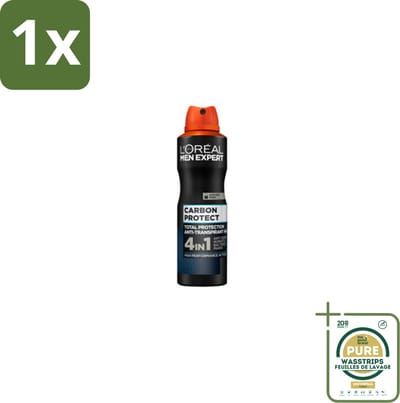 1 x L'Oréal Men Expert Deodorant Spray Carbon Protect 150 ml- Deodorant Spray - Anti-geur - Anti-vocht - Anti-bacterie - Vlekken Op Kleding