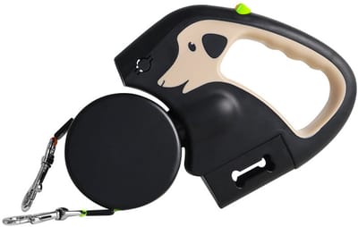 Hondenriem met LED Verlichting - 3 Meter Dubbele Intrekbare - Hondenriem voor 2 Honden Anti-Klit - 360 Graden Hondenriem Geschikt voor Kleine en Middelgrote Honden tot 11,4 Kg - Khaki
