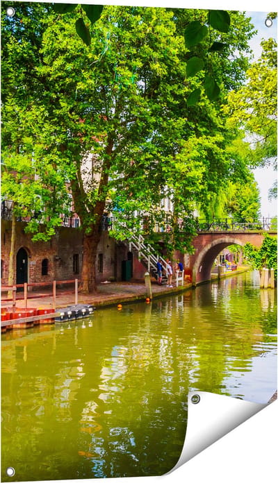 Gards Tuinposter Oudegracht in Utrecht - 60x90 cm - Tuindoek - Tuindecoratie - Wanddecoratie buiten - Tuinschilderij