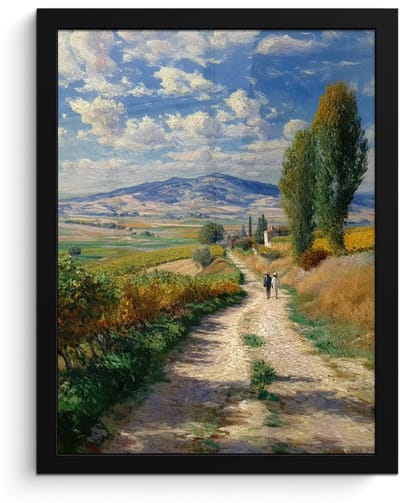 Poster in lijst - Fotolijst 30x40 cm - Posters - Mensen - Wandelen - Zandpad - Velden - Posterlijst zwart - Decoratie - Wanddecoratie woonkamer - Muurdecoratie slaapkamer