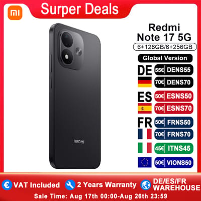 Globale versie Redmi Note 17 5G smartphone 5G 6.99" FHD 7700mAh batterij IP65 45W turbo-opladen Krachtige Snapdragon ®   4e generatie 4