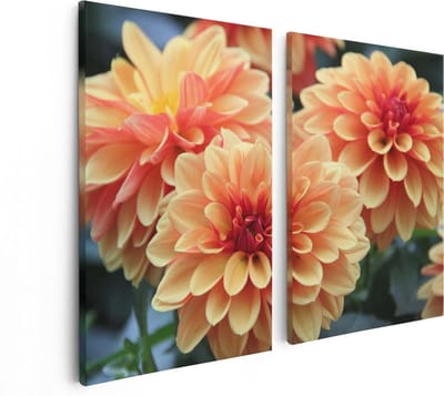 Artaza Canvas Schilderij Tweeluik Oranje Dahlia Bloemen  - 80x60 - Foto Op Canvas - Canvas Print