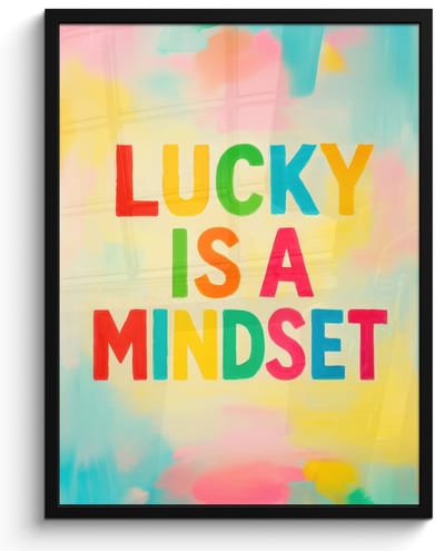 Poster in lijst - Fotolijst 60x80 cm - Posters - Quote - Lucky - Regenboogkleuren - Posterlijst zwart - Decoratie - Wanddecoratie woonkamer - Muurdecoratie slaapkamer