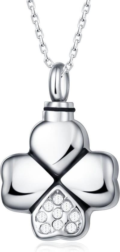 Quiges - RVS - Ashanger - Urn - Klavertje - Vier - Met - Verstelbare - Ketting - 46 - 52cm - Asketting - As sieraad - SLSA003