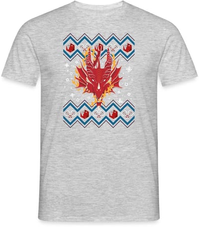 Dungeon & Dragons DND Drakenkop Ugly Christmas T-Shirt Heren