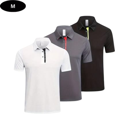 Livano Golf Shirt Heren - T-shirt - Golfkleding - Golfen - Golf Accessoires - Polo Shirt - Zwart + Grijs + Wit - Maat M