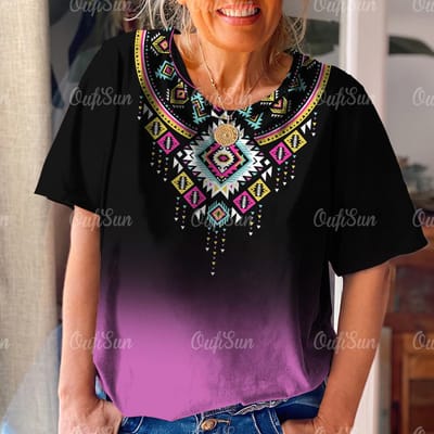 T-shirt rétro pour femme avec imprimé à motif ethnique, manches courtes d'été, vêtements surdimensionnés de rue décontractés, col rond, pull, t-shirts pour femme 6XL