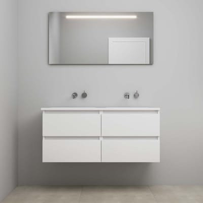 On-Line Badkamermeubelset - 120 cm - Voorgemonteerd - Acryl Wastafel - Kraangat naar Keuze - Spiegel met LED-Verlichting - Hoogglans Wit