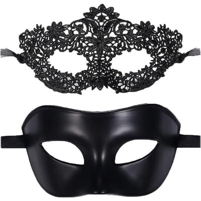 Set Masquerade Maskers voor Koppels Venetiaans Feestmasker Metaal Halloween Kostuummasker Mardi Gras Feestbalmasker voor Dames en Heren zwart