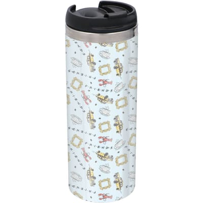 Friends Pattern Cool Tone Stainless Steel Thermo Travel Mug - Metallic Finish