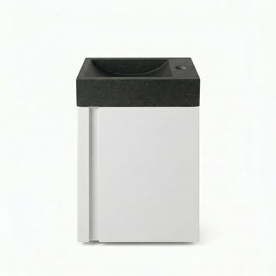 FugaFlow Eccelente Arredo Toiletmeubelset - 40x65cm - 1 deur - 1 kraangat - rechts - fontein natuursteen donker - mat wit