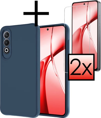 Hoesje - Met 2x Screenprotector - Geschikt voor OnePlus Nord CE4 - Sterk & Shockproof - Back Cover - Siliconen Case - Telefoon Hoes - Donkerblauw