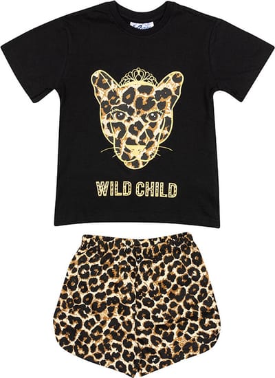 Fun2Wear - Wild Child Shortama Kids | Zwart - Katoen - Maat 98