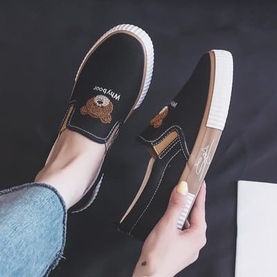 Beer Instapschoenen Dames Nieuwe Veelzijdige Voetvolgende Ademende Canvas Schoenen Casual Platte Stoffen Schoenen 40 zwart