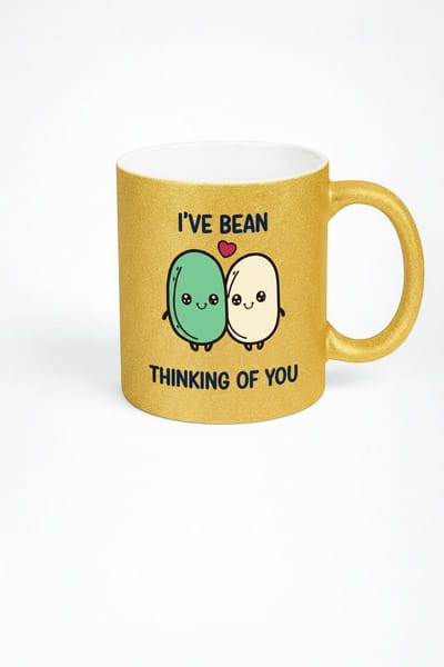 Sprankelende Gouden Glitter Mok 'I'VE BEAN THINKING OF YOU' met Leuke Bonen - Liefdescadeau