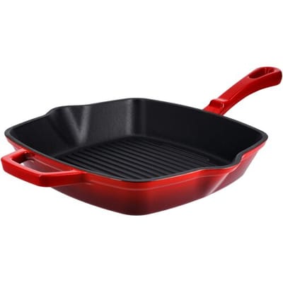 SILVERCREST Gietijzeren grillpan of koekenpan (Vierkant, Rood)