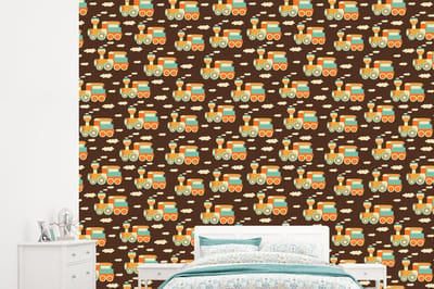Behang - Fotobehang Patronen - Trein - Vintage - Kind - Jongens - Kinderen - Kids - Breedte 245 cm x hoogte 220 cm