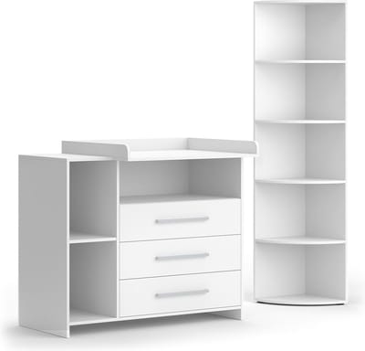 Vicco Oskar Babykamerset – 2 delen, met aankleedkussen en speelgoedplank Wit