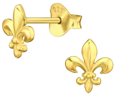 Joy|S - Zilveren fleur de lis oorbellen - 7 x 6 mm - Franse lelie - gold plated
