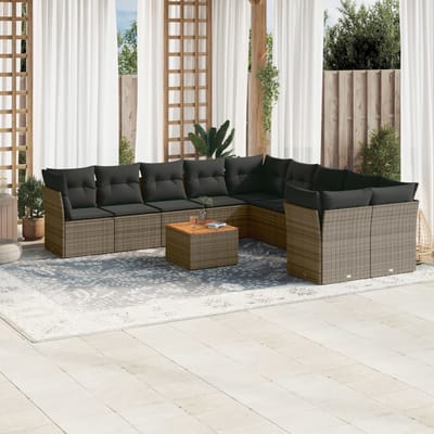 vidaXL - 11-delige - Loungeset - met - kussens - poly - rattan - grijs