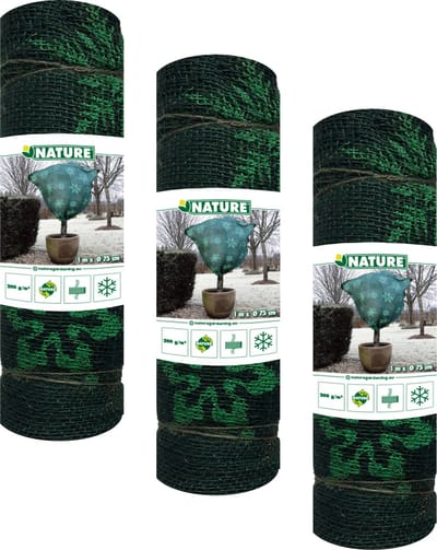 Nature plantenhoes jute - 3x stuks - H100 x D75 cm - groen wintermotief - anti-vorst planten beschermhoes