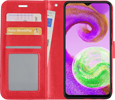 Hoesje - Met Pasjeshouder - Geschikt voor Samsung Galaxy A04s - Luxe Bookcase Portemonee - Flip Case - Kunstleer Book Case - Flipcase - Book Cover - Walletcase - Portemonneehoes - Rood