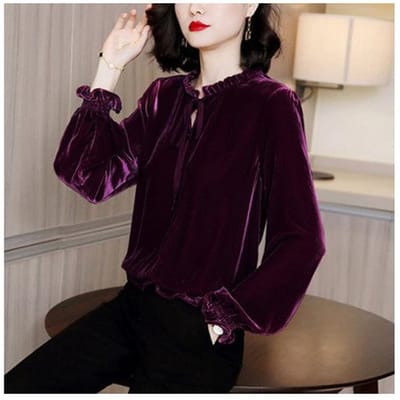 Damesblouse lente nieuw design gevoel retro Koreaanse versie losse basisblouse top 4XL paars
