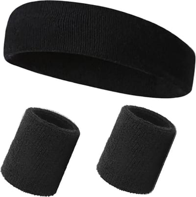 Consumerce® Sportieve Zweetbandset Zwart – Hoofdband en 2 Polsbandjes – Zweetband – Polsband – Polsbandje – Zweetbandje – Zweetbandjes – Sport – Haarband - Pols
