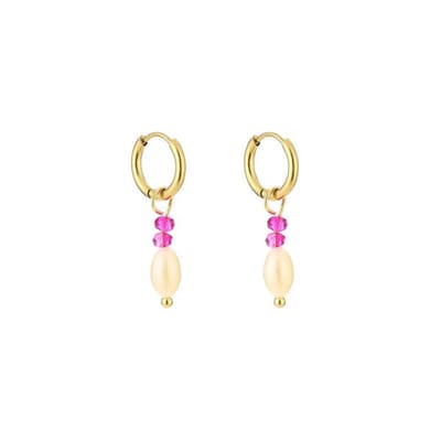 Bijoutheek Oorhanger Zoetwater Parel En Kralen Fuchsia