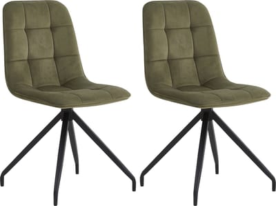 Colenis - Farucci Eetkamerstoel - Set Van 2 - Olijfgroen - Velvet - Moderne Eetkamerstoel Met Spinpoot