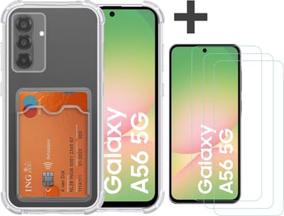 Hoesje met 3 Stuks Screenprotectors Geschikt voor Samsung Galaxy A56 Hoesje Met Pashouder Siliconen Shockproof Case - Arara Backcover- Transparant