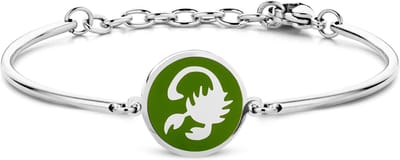 CO88 Collection Zodiac 8CB-90329 Stalen Armband met Hanger - Sterrenbeeld Schorpioen 15 mm - One-size - Zilverkleurig / Donkergroen