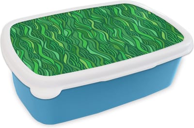 Broodtrommel Blauw - Lunchbox - Brooddoos - Zeewier - Patronen - Groen - 18x12x6 cm - Kinderen - Jongen