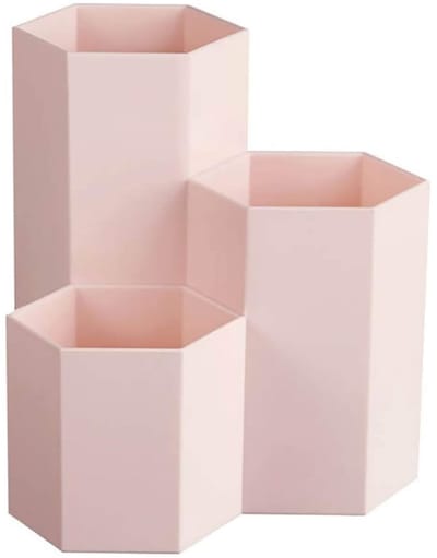 Hexagonale Bureau Organizer – Multifunctionele Pennenhouder & Make-up Borstelhouder – Met 3 Vakken – Bureau Decoratie – roze