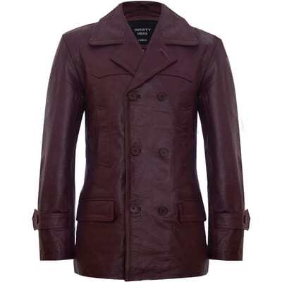 Cow Hide Dr Who Naval German Pea Coat leren jas