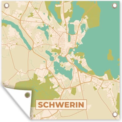 Tuin poster Schwerin - Plattegrond - Kaart - Vintage - Stadskaart - 200x200 cm - Tuindoek