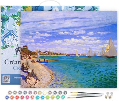 Figured'Art Schilderen op Nummer Volwassenen met lijst - Zeilwedstrijden in Sainte-Adresse - Monet - Handwerk acrylverf Kit DIY Compleet - 40x50cm Canvas al ingelijst