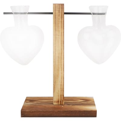 Glazen Vaas met Houten Stand Hart Vorm Bal Vorm Hydroponische Plantenbak Tafelblad Bureau Decoratie beige