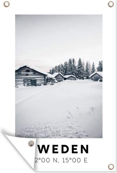 Muurdecoratie Zweden - Sneeuw - Scandinavië - 120x180 cm - Tuinposter - Tuindoek