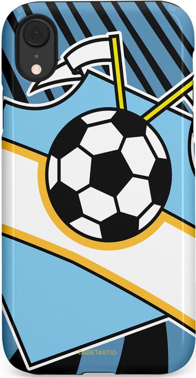 Casetastic hoesje geschikt voor Apple iPhone XR - Dubbellaagse bescherming - Kampioensbal - Fashion Case - Lichtblauw Zwart Wit