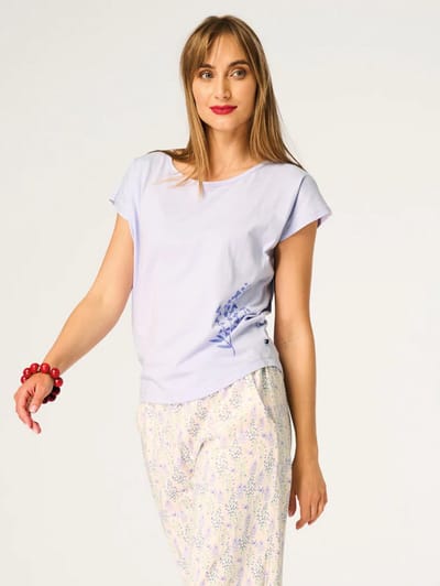 Key Katoenen Dames Pyjama Korte Mouw Zomer Bloemenprint Paars Ecru LNS 986 36 / S