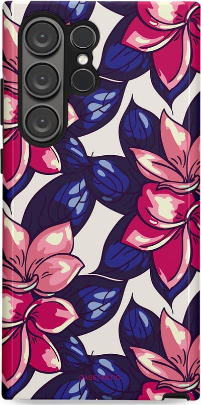 Casetastic hoesje geschikt voor Samsung Galaxy S23 Ultra - Dubbellaagse bescherming - Tropen paradijs - Fashion Case - Donkerblauw Roze Koraal Lila