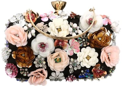 Dames Bruidsclutch Avondtas - Handgemaakt met Vintage Bloemen & Ketting - Voor Bruiloft & Feest