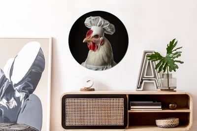 WallCircle - Wandcirkel - Muurcirkel - Kok - Rood - Kip - Aluminium - Dibond - 60x60 cm - Binnen en Buiten