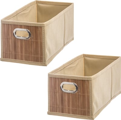5Five Opbergmand/kastmand - 2x - beige - linnen/bamboe - 15 x 14 x 31 cm - 6.5 liter - Vakkenkast manden