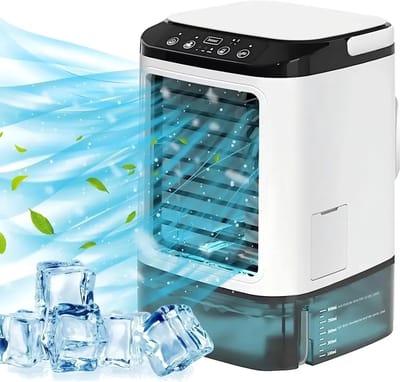 Hutjemutje - aircooler - luchtkoeler - mini-airconditioner - 7-kleuren nachtlampje - 3-snelheden - 900 ml watertank - wit