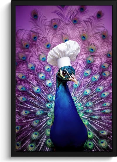 Fotolijst inclusief poster - Posterlijst 40x60 cm - Posters - Pauw - Koksmuts - Cool - Paars - Foto in lijst - Keuken decoratie muur - Wanddecoratie accessoires - Muurdecoratie - Schilderijen